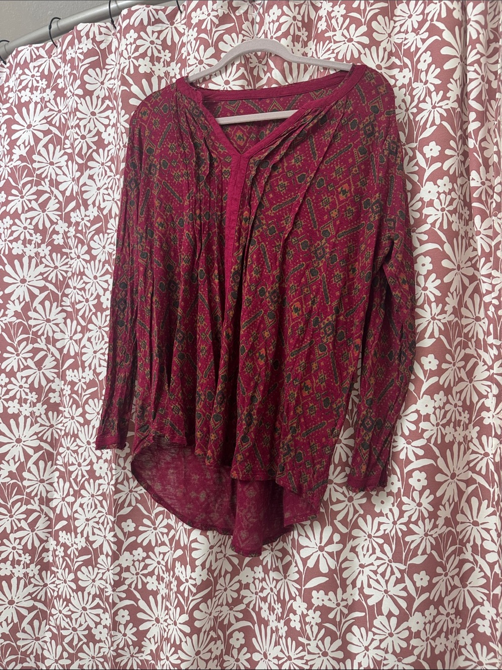 Women’s Long-Sleeve Printed Tunic Top - Berry